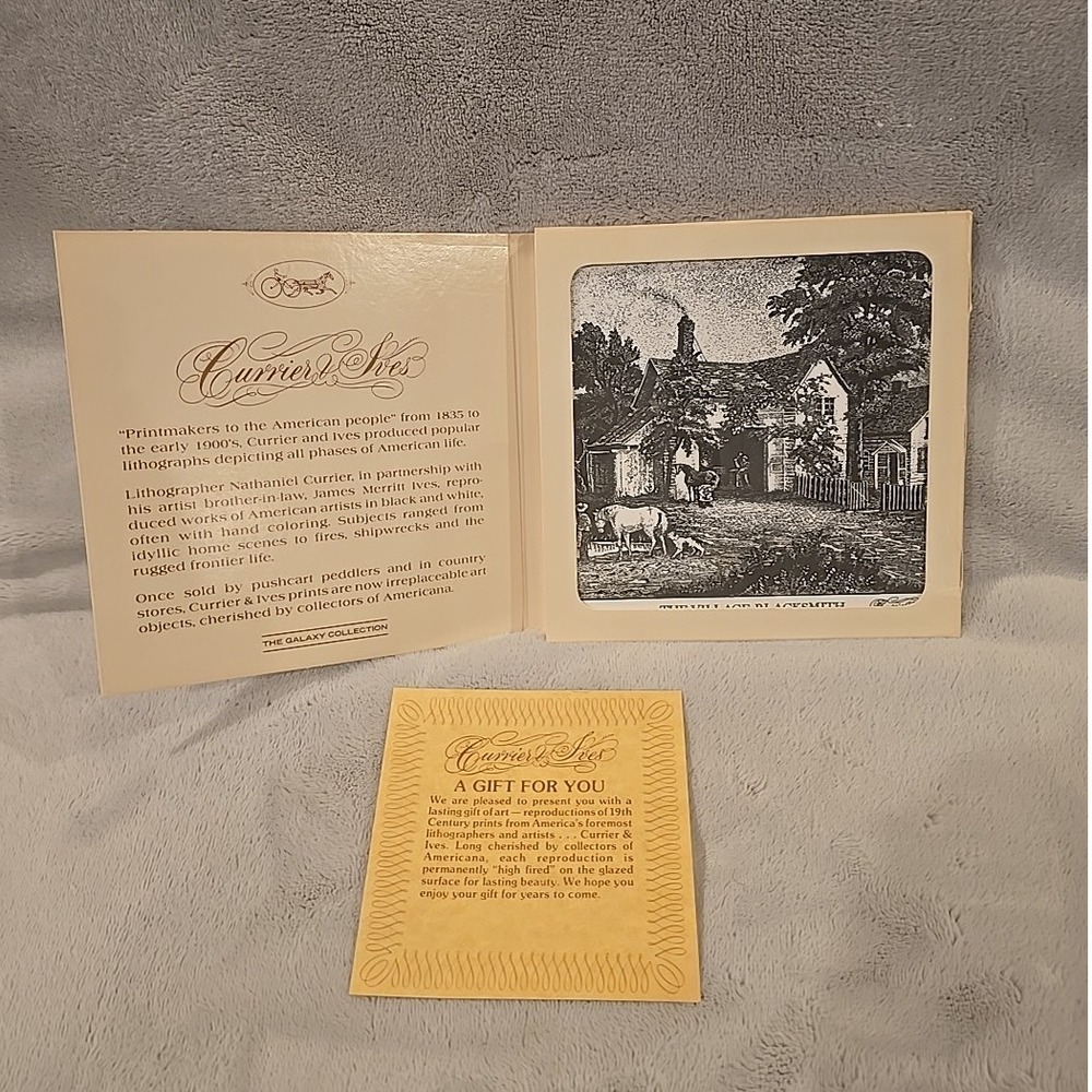 CURRIER & IVES ARTile Trivet ~‎ The Village Blacksmith ~ Black & White With Box